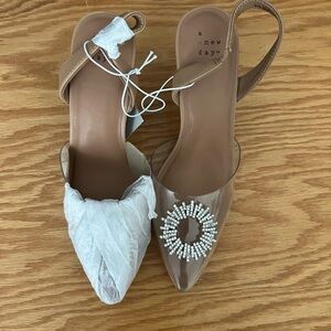 Target A New Day NWT 8.5 Women's Tan and Clear Embellished Heels